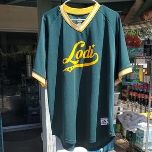 LODI CALIFORNIA BASEBALL PULLOVER JERSEY GREEN GOLD WHITE XL LNC #33